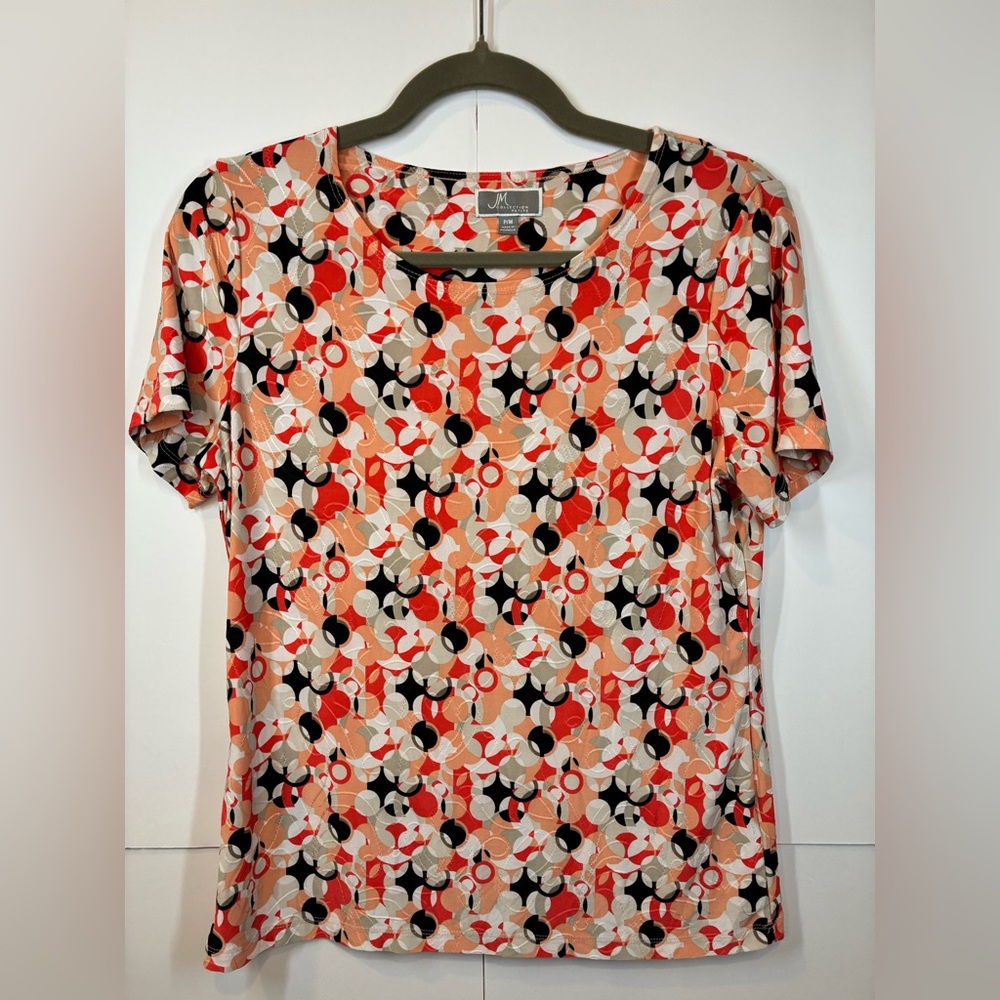 JM Collection Petite Abstract Print Multicolor Short Sleeve Top Petite Medium